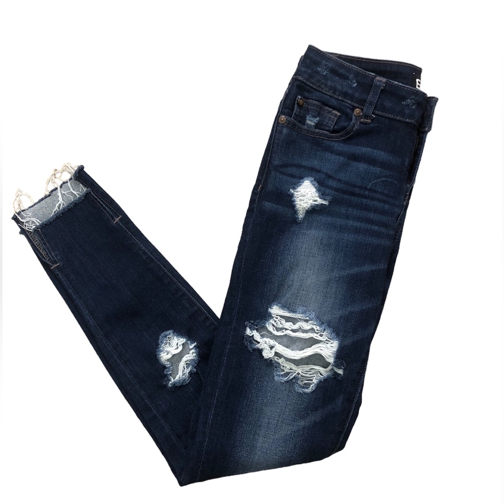 Dark Blue Distressed/Ripped Mid Rise Skinny Jeans- Us Size 1